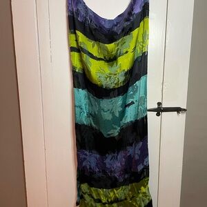 Chico's Burn Out Silk Blend Semi Sheer Color Block Scarf